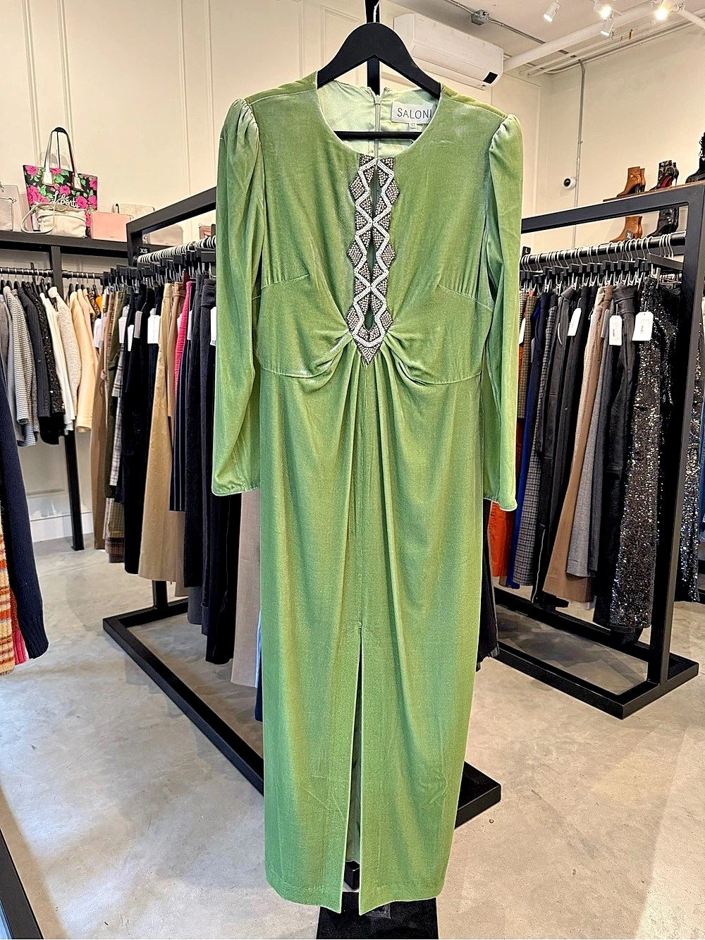Saloni Camille Bows B Dress Green Midi Dress